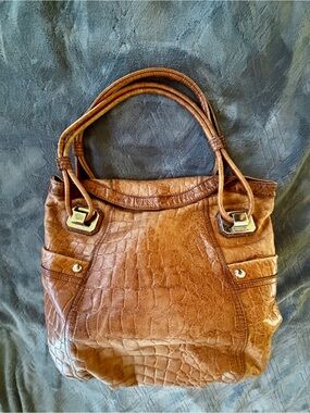 Makowsky Alligator Embossed Leather Tote Bag Cognac
